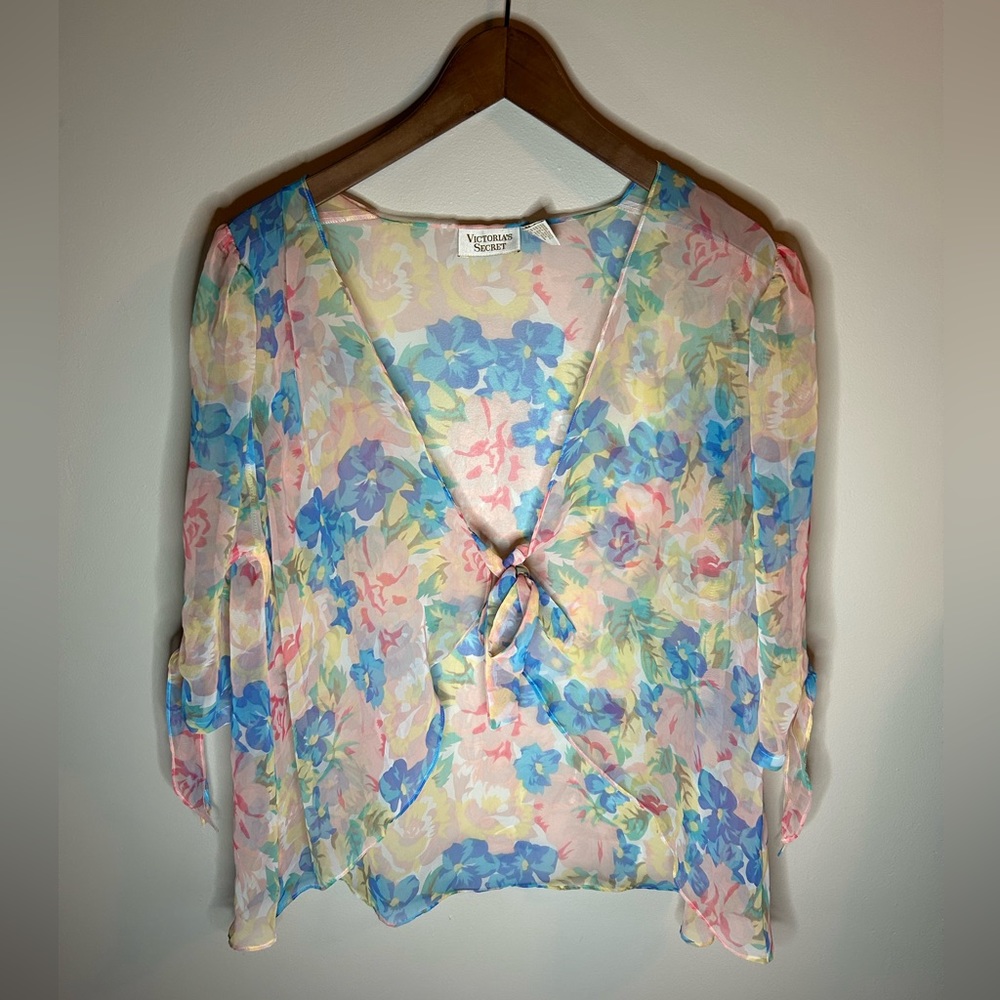 Vintage Victoria’s Secret | Multi-Colored Pastel Floral Tie Front Pj Top